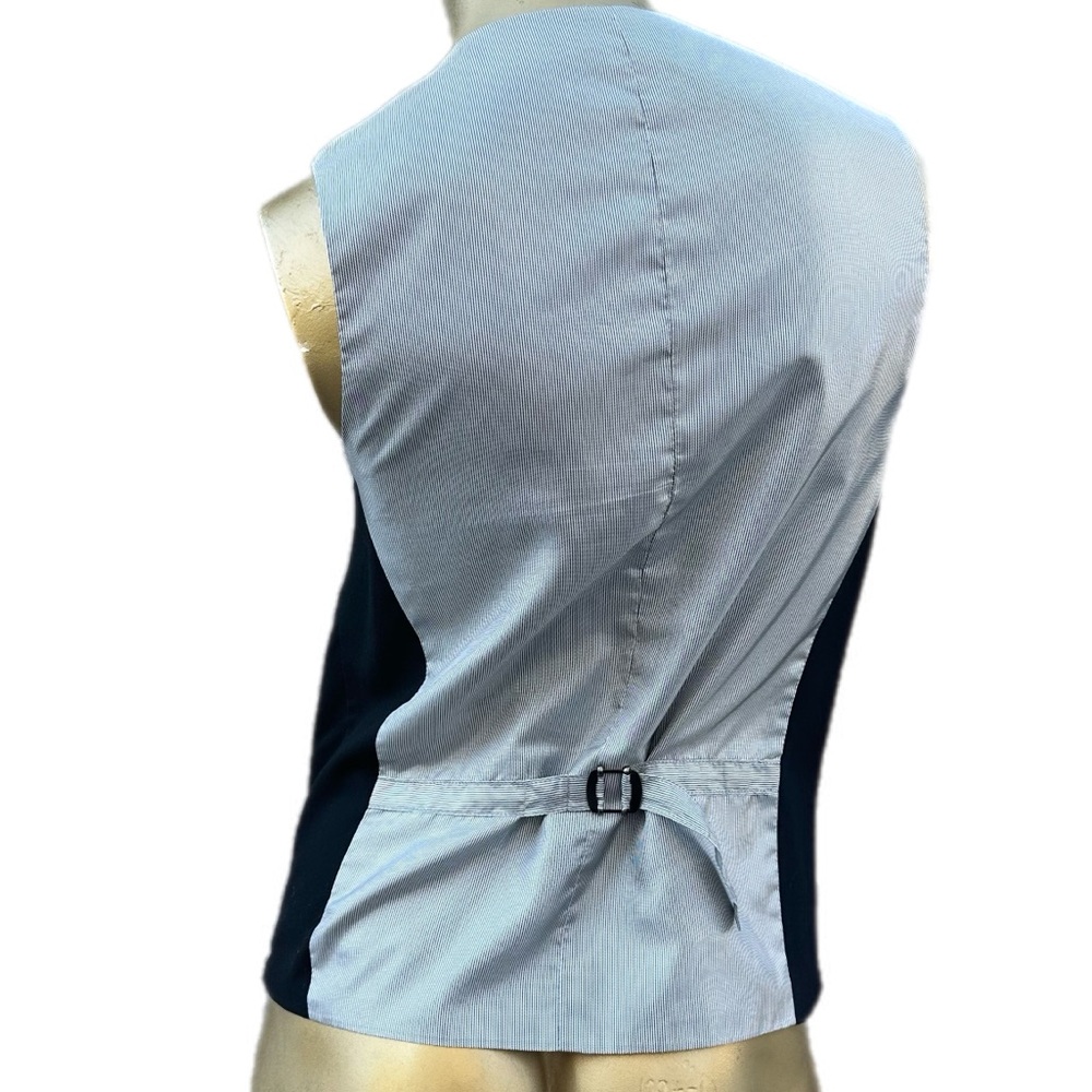 Mens J. Ferrar slim fit poly/viscose black vest w/ pen stripe polyester back S - Picture 2 of 6